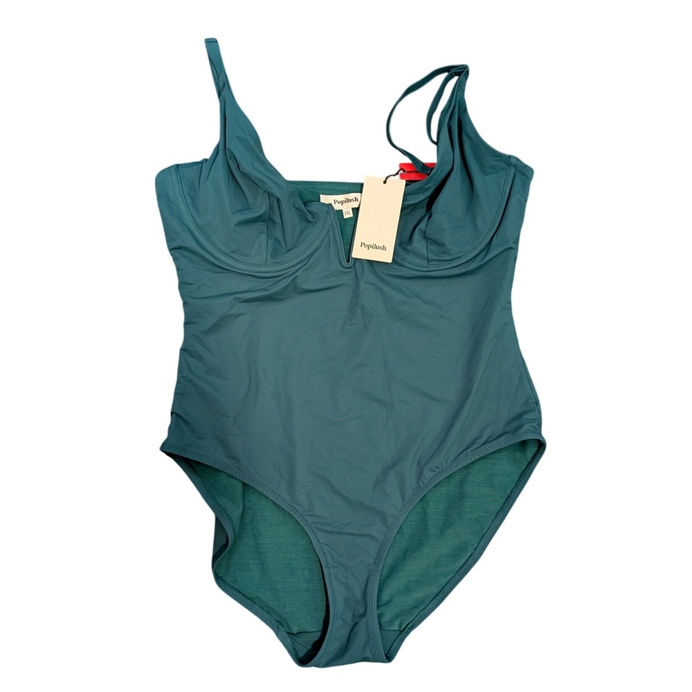 NWT Popilush Swimsuit Deep V Green One Piece shapewear Size XXL - Picture 4 of 7